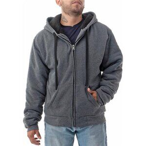 Mens sherpa lined hoodie full zip fleece heavy duty warm sweatshirt winter jacke